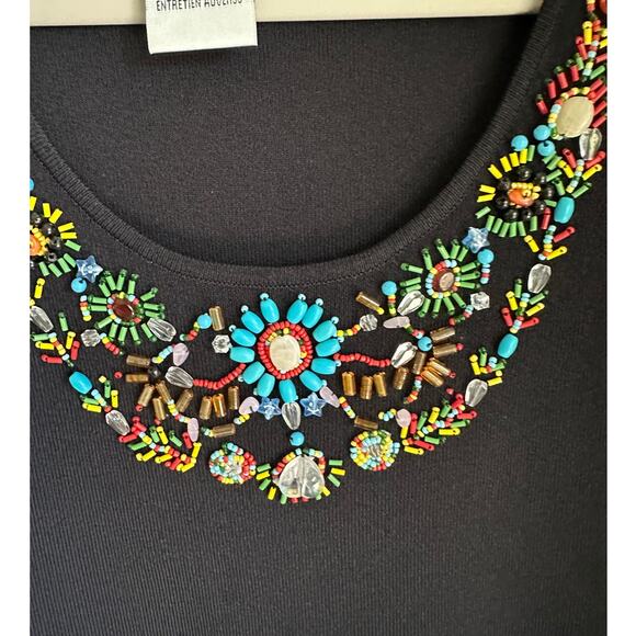 Y2K Beaded Tank Top KNit Size MPetite Black Festival Boho Hippie Western Wear - Picture 6 of 7